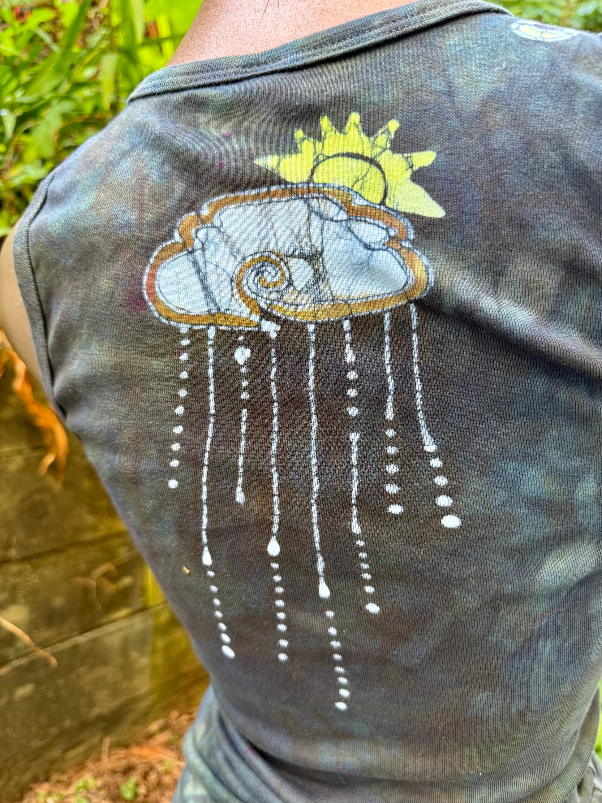 Stormlight Batik Tank – Charcoal Gray Mandala with Sunshine and Raindrops Batikwalla by Victoria XL 