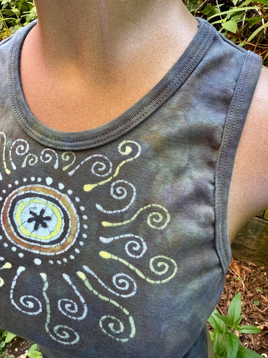 Stormlight Batik Tank – Charcoal Gray Mandala with Sunshine and Raindrops Batikwalla by Victoria Large 