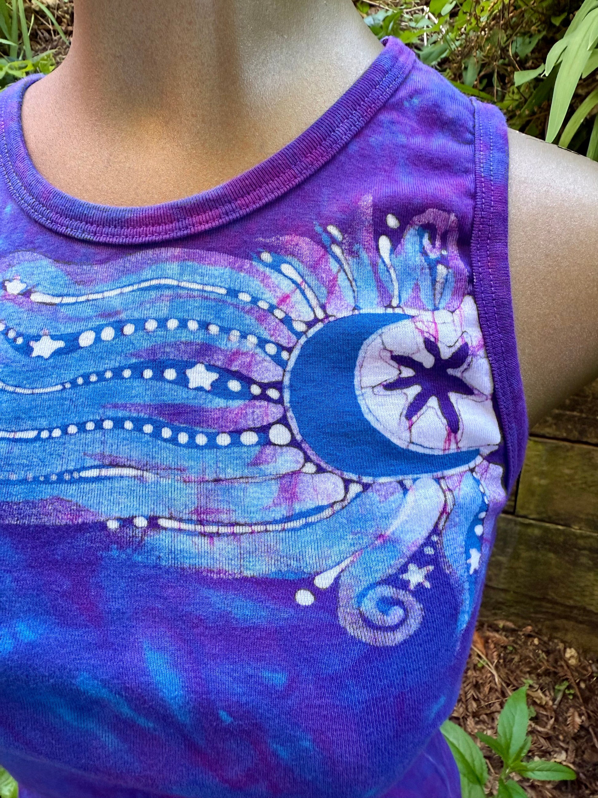 Celestial Flow Batik Tank – Purple Moonlight with Star Trails Batikwalla by Victoria Small 