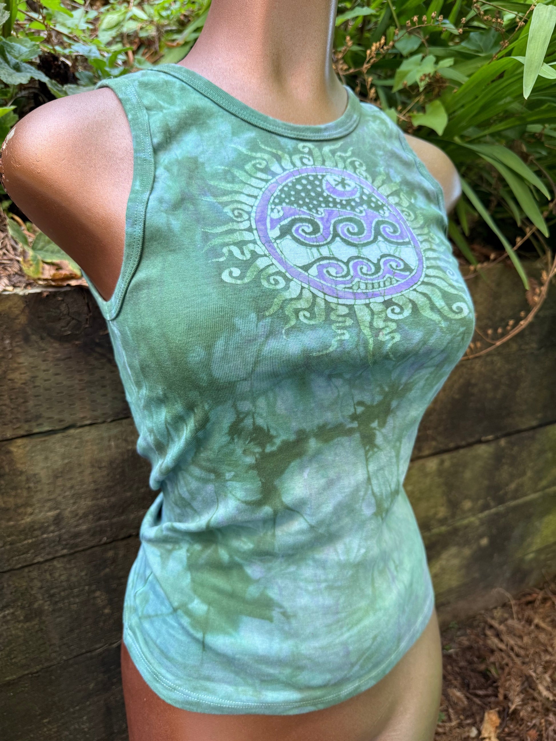 Sea Dreamer Batik Tank – Sun and Surf Waves in Soft Green Batikwalla by Victoria M 