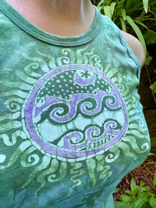 Sea Dreamer Batik Tank – Sun and Surf Waves in Soft Green Batikwalla by Victoria L 