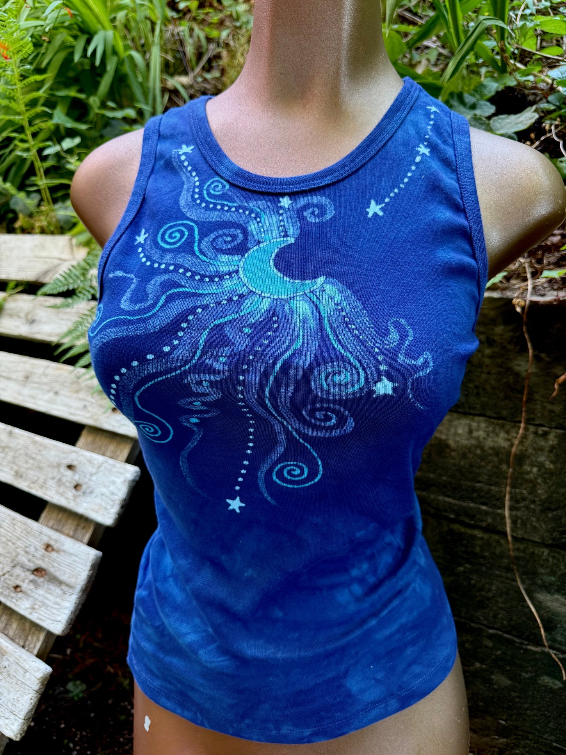 Tidal Moon Batik Tank – Celestial Swirls in Indigo Blue Batikwalla by Victoria Large 