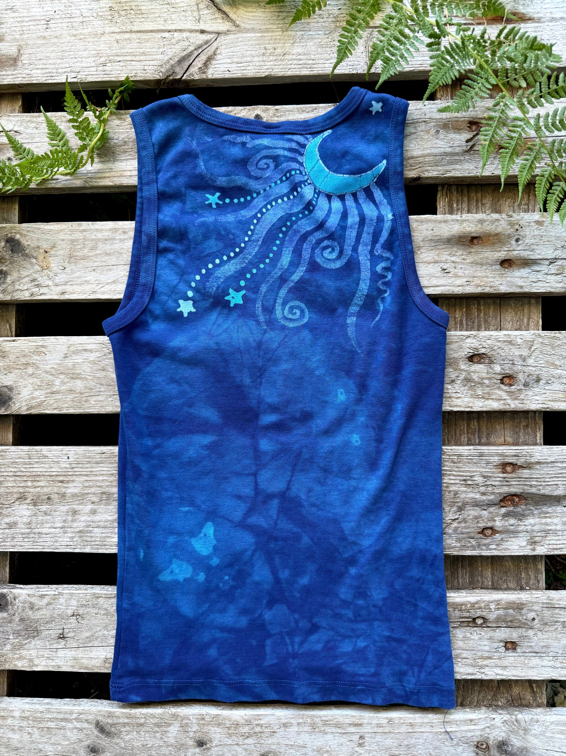 Tidal Moon Batik Tank – Celestial Swirls in Indigo Blue Batikwalla by Victoria 
