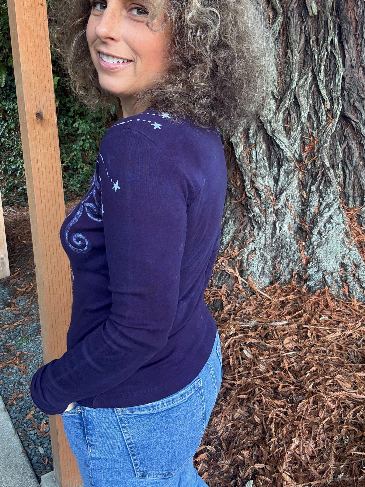 Deep Purple Moon and Stars Batik - Long Sleeve Tee Batikwalla 