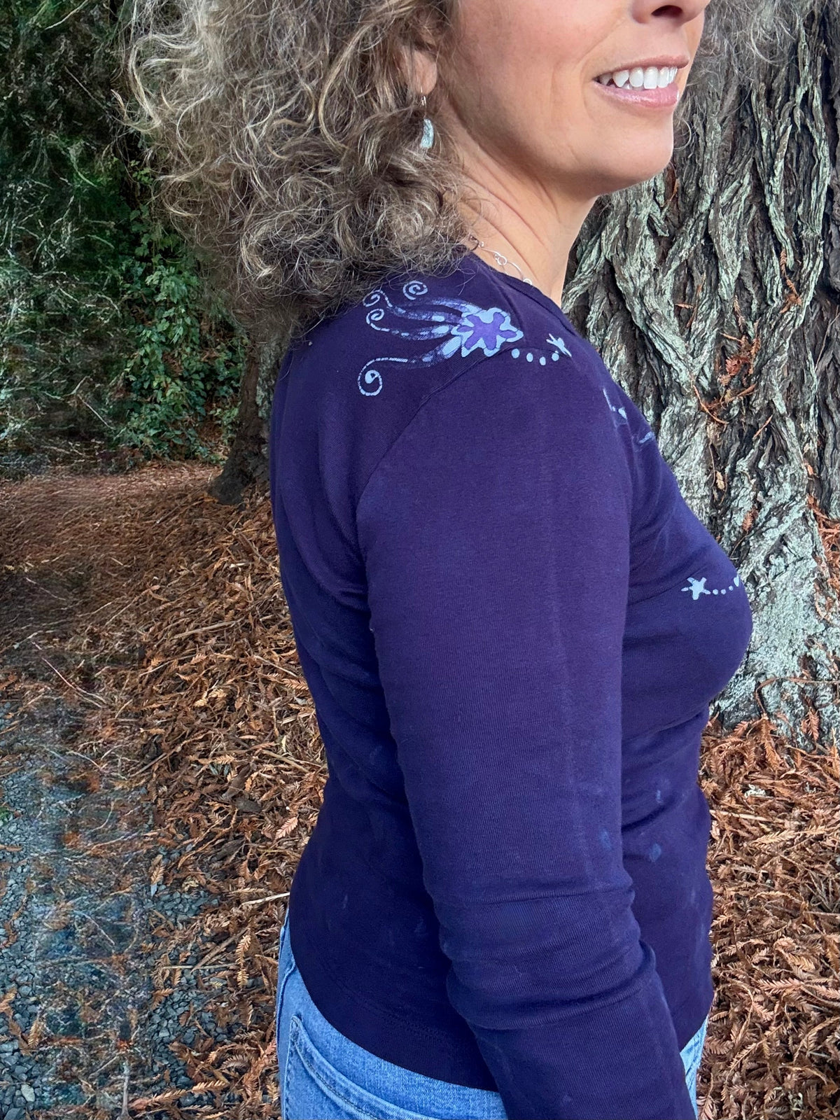 Deep Purple Moon and Stars Batik - Long Sleeve Tee Batikwalla 