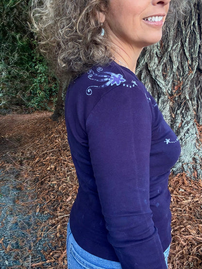 Deep Purple Moon and Stars Batik - Long Sleeve Tee Batikwalla 