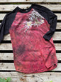 Tree & Moonbeam Rays Batik Tee – 3/4 Sleeve Artist Shirt in Deep Red Batikwalla by Victoria M 
