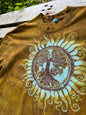 Golden Solstice Tree of Life – Handmade Batik T-Shirt in Ochre Glow Batikwalla by Victoria 