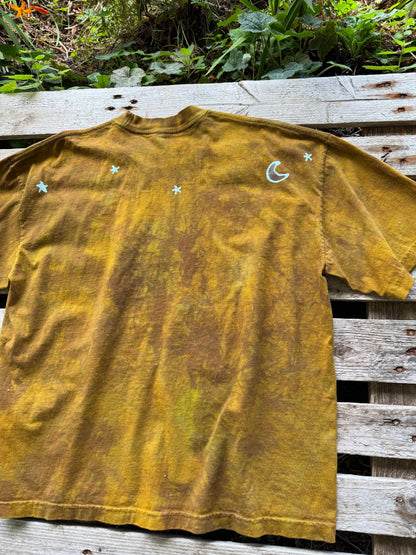 Golden Solstice Tree of Life – Handmade Batik T-Shirt in Ochre Glow Batikwalla by Victoria 