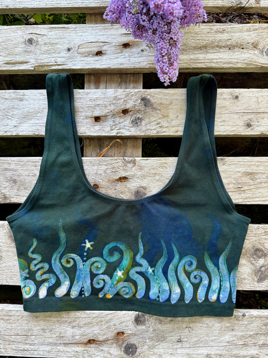 Hand-Painted Batik Sports Bra – Forest Green Wild Grass Design (Size Large) Batikwalla by Victoria Large 