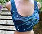 Reversible Batik Sports Bra – Navy Celestial Sun & Moon Crop Top in Teal & Purple Batikwalla by Victoria Medium 