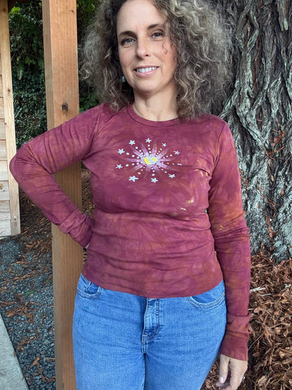 Reddish Moon Sunburst Batik - Long Sleeve Tee Batikwalla 
