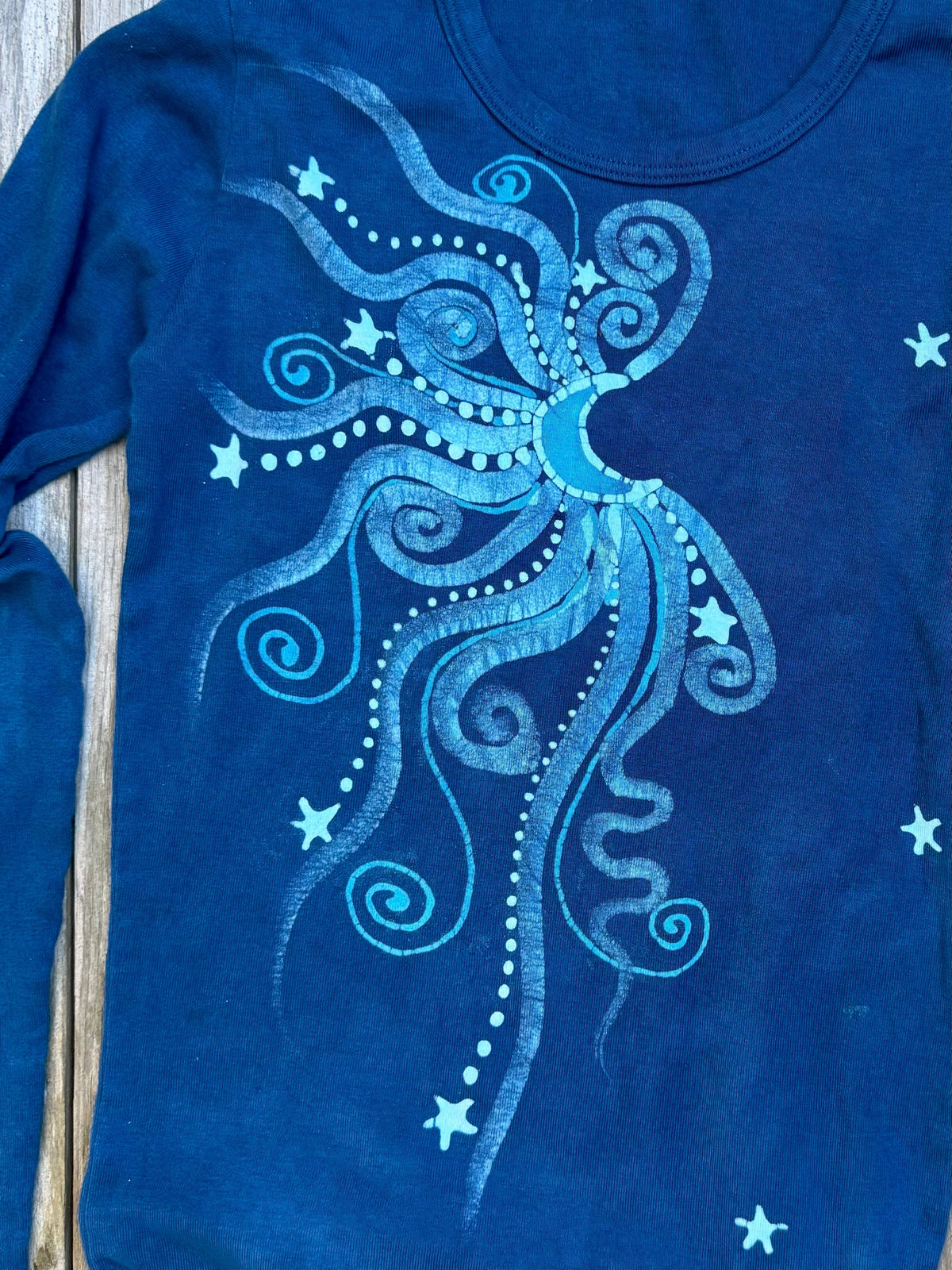 Blue Moon and Stars Batik Long Sleeve Tee Batikwalla Small 