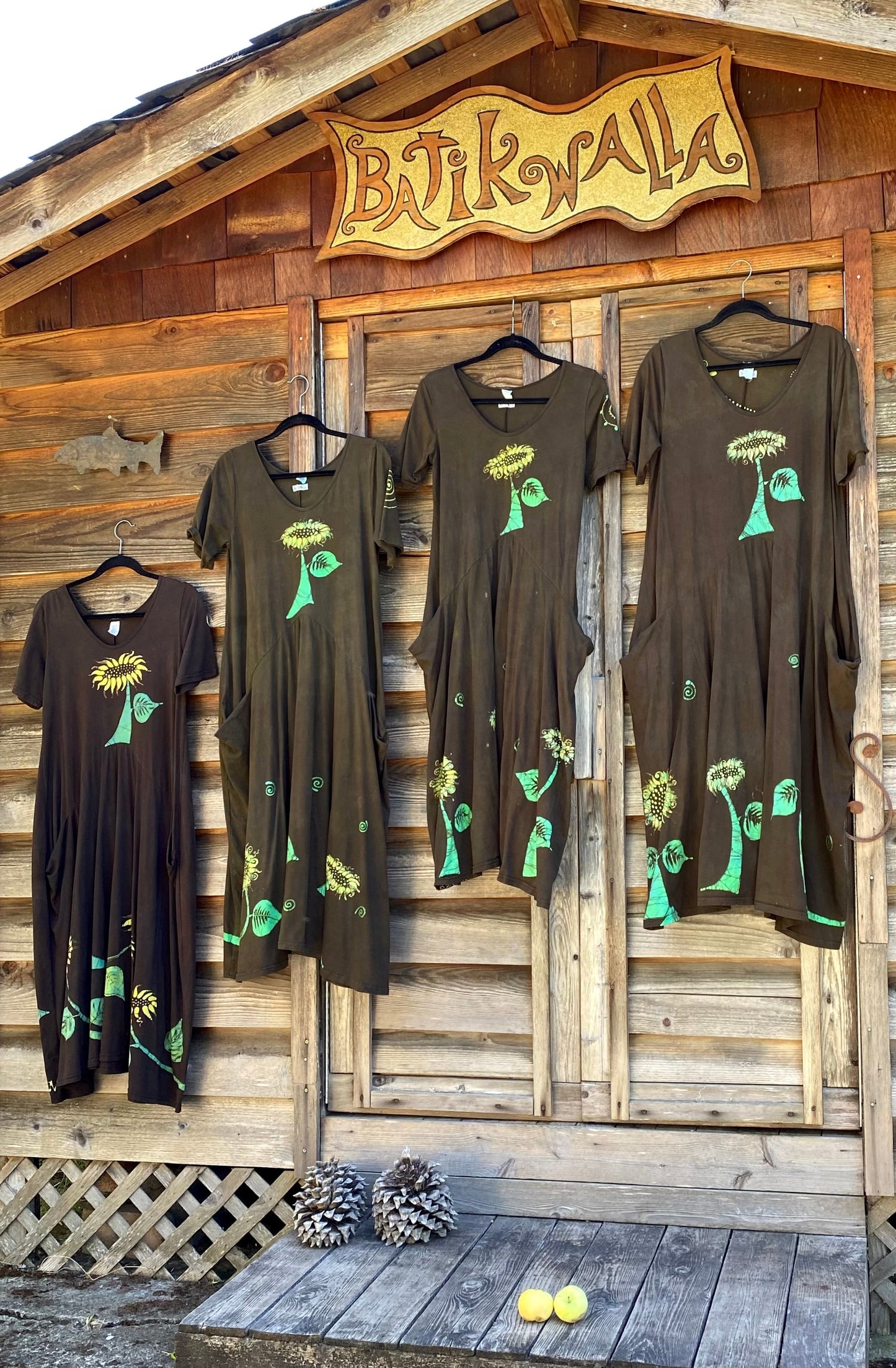 Downtown Brown Sunflower Batik Dress With Pockets Batik Dresses Batikwalla 
