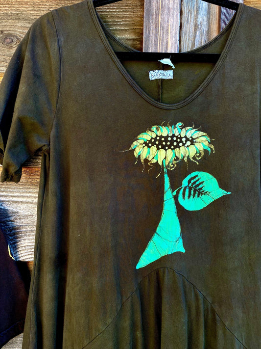 Downtown Brown Sunflower Batik Dress With Pockets Batik Dresses Batikwalla 