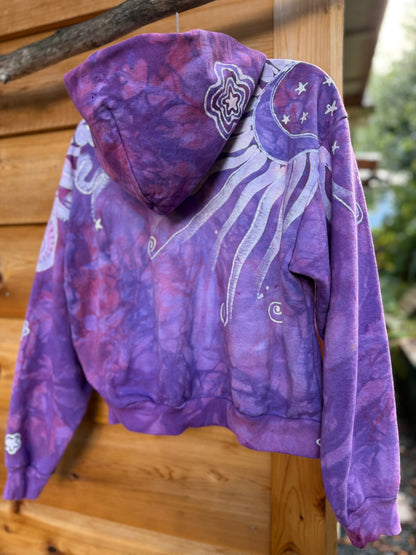 Lavender Stardust Swirl Hoodie – Handcrafted Batik Zip-Up (Women’s Size M/L) Batikwalla by Victoria 
