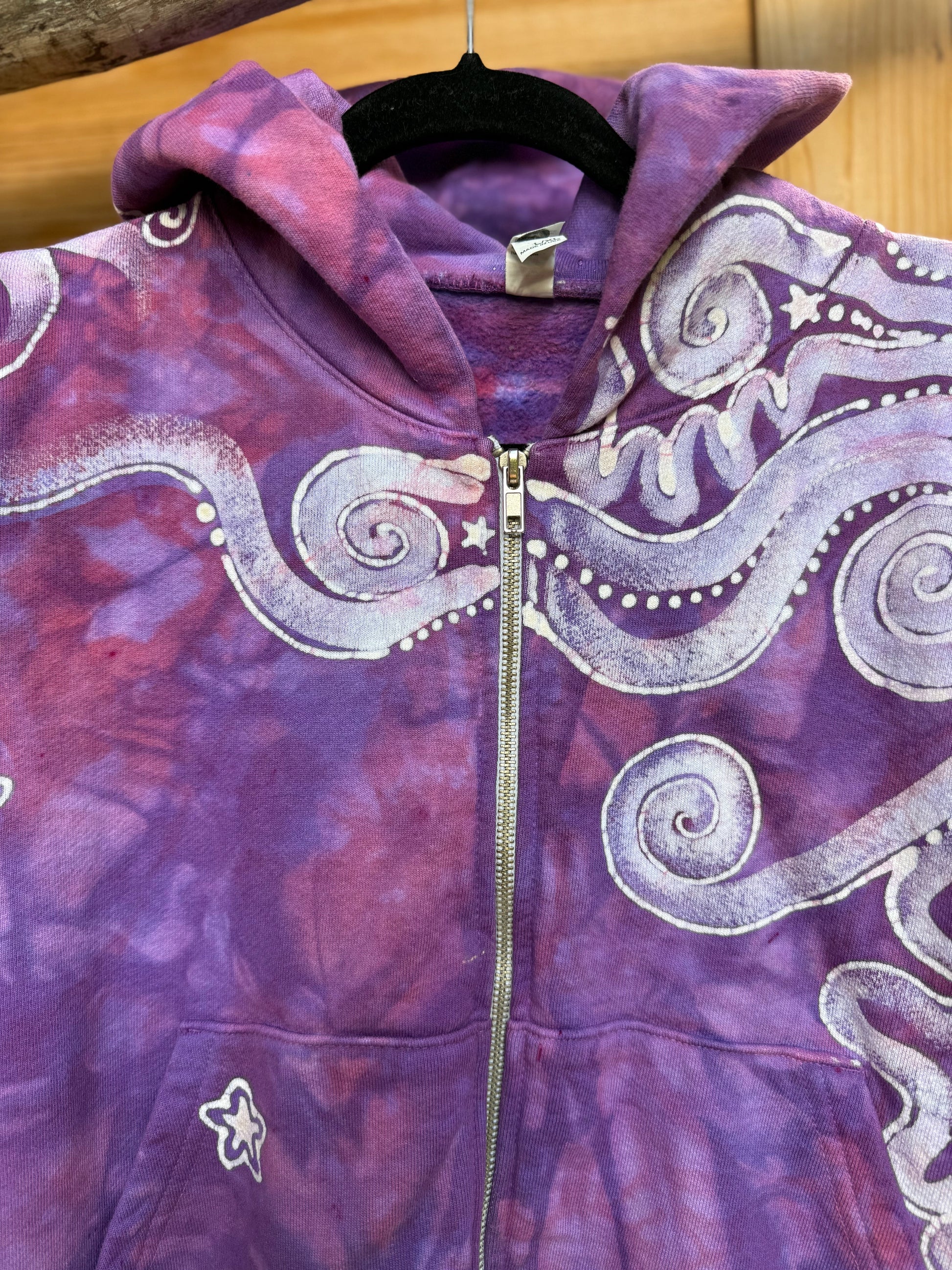 Lavender Stardust Swirl Hoodie – Handcrafted Batik Zip-Up (Women’s Size M/L) Batikwalla by Victoria 