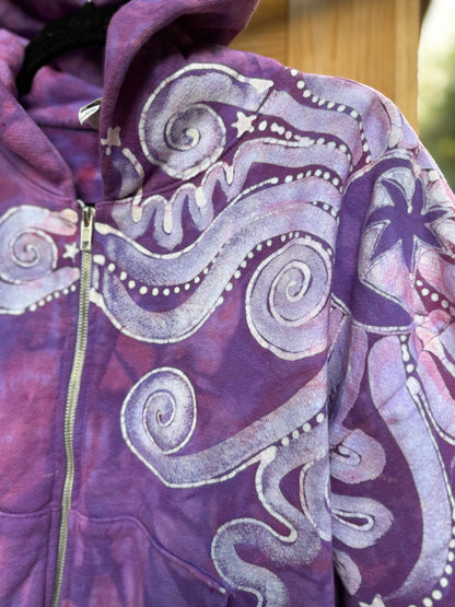 Lavender Stardust Swirl Hoodie – Handcrafted Batik Zip-Up (Women’s Size M/L) Batikwalla by Victoria 