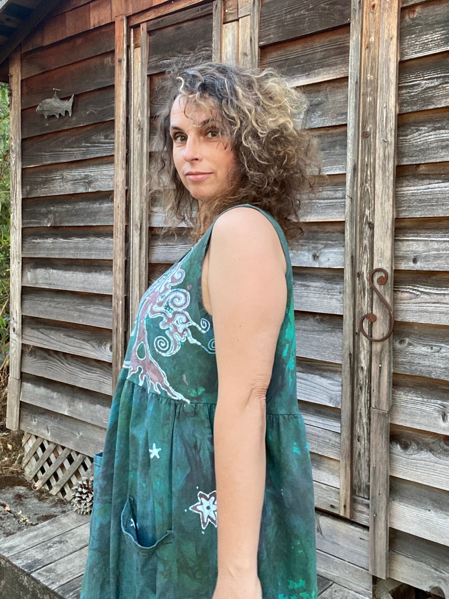 Mist in the Moss Green Forest - Farmer's Market Pocket Dress - Size 2X Batik Dresses Batikwalla 