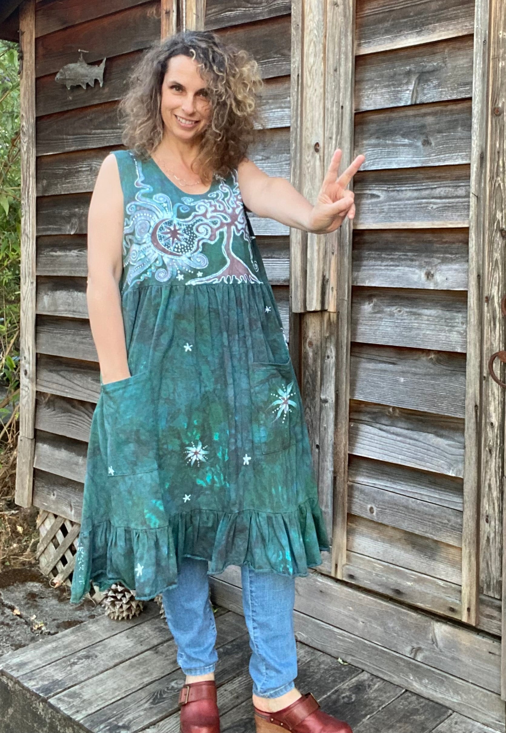 Mist in the Moss Green Forest - Farmer's Market Pocket Dress - Size 2X Batik Dresses Batikwalla 