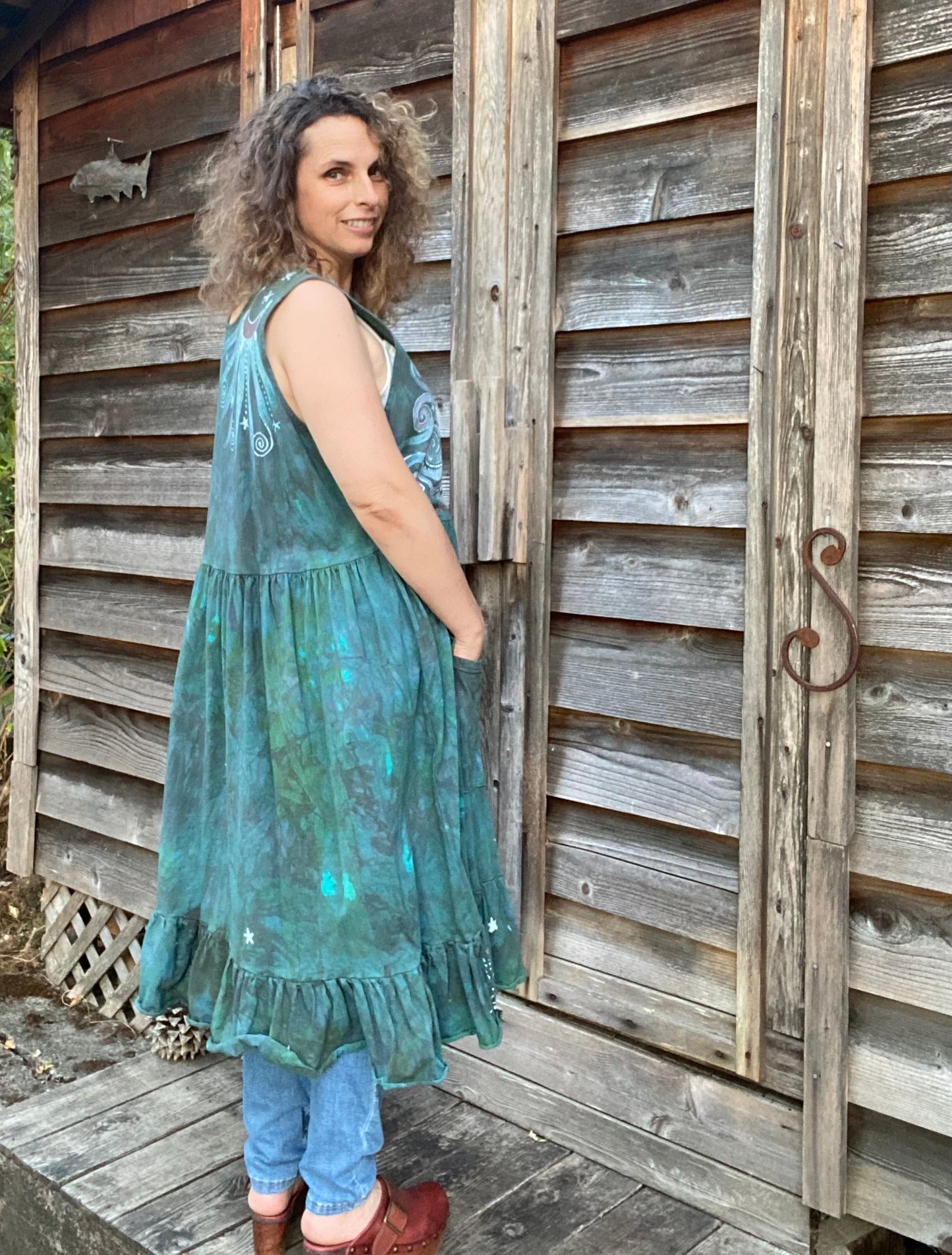 Mist in the Moss Green Forest - Farmer's Market Pocket Dress - Size 2X Batik Dresses Batikwalla 