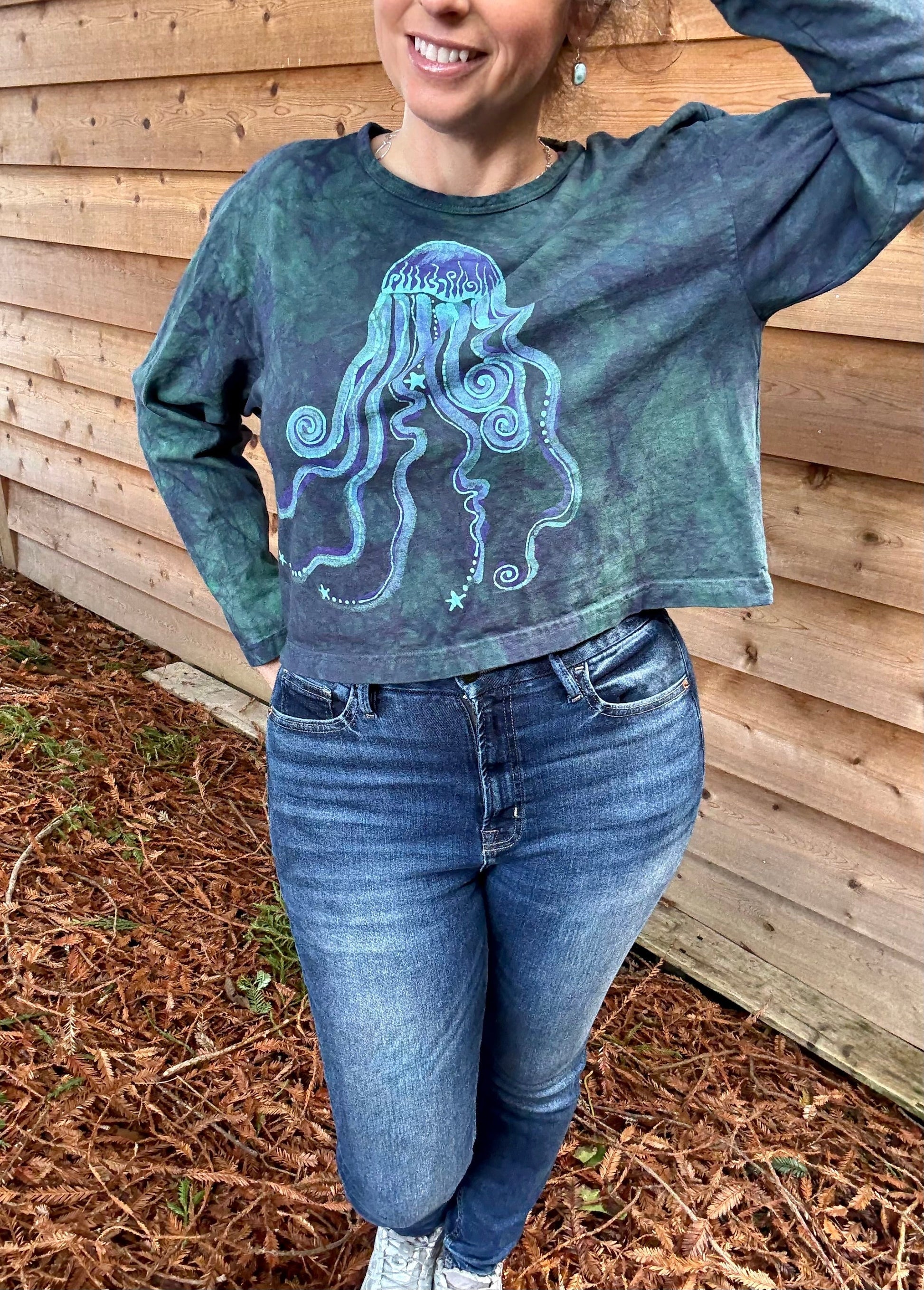 Mellow Seas Jellyfish Batik Long Sleeve Batik T-Shirt Batikwalla by Victoria Small 