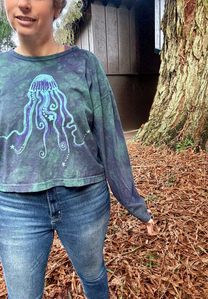 Mellow Seas Jellyfish Batik Long Sleeve Batik T-Shirt Batikwalla by Victoria 