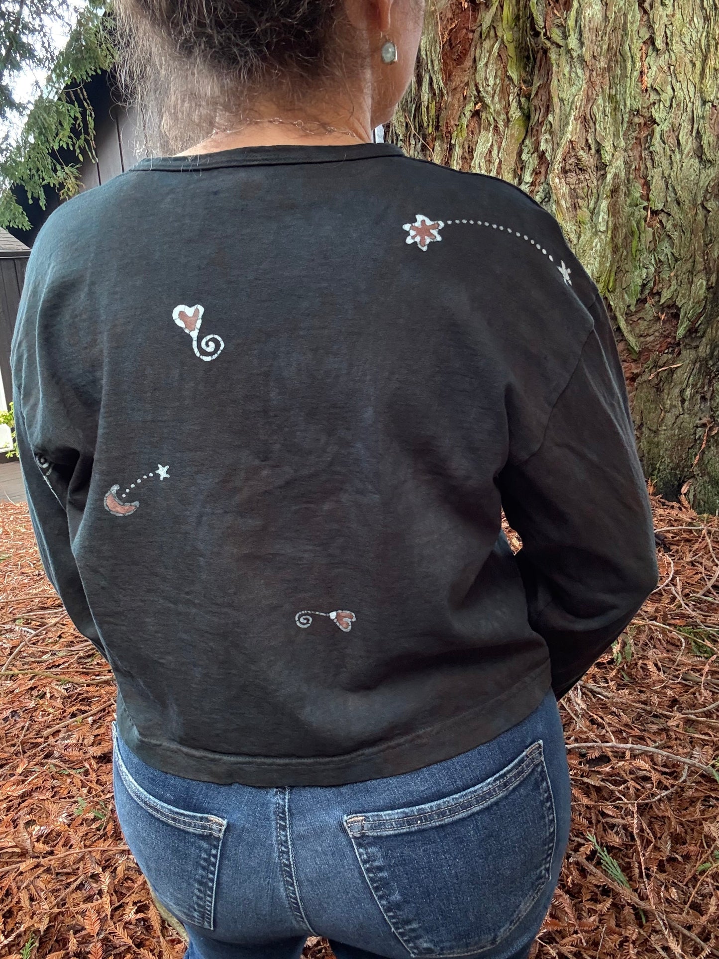 Forest Green Heart Tree Batik Long Sleeve Batik T-Shirt Batikwalla by Victoria 