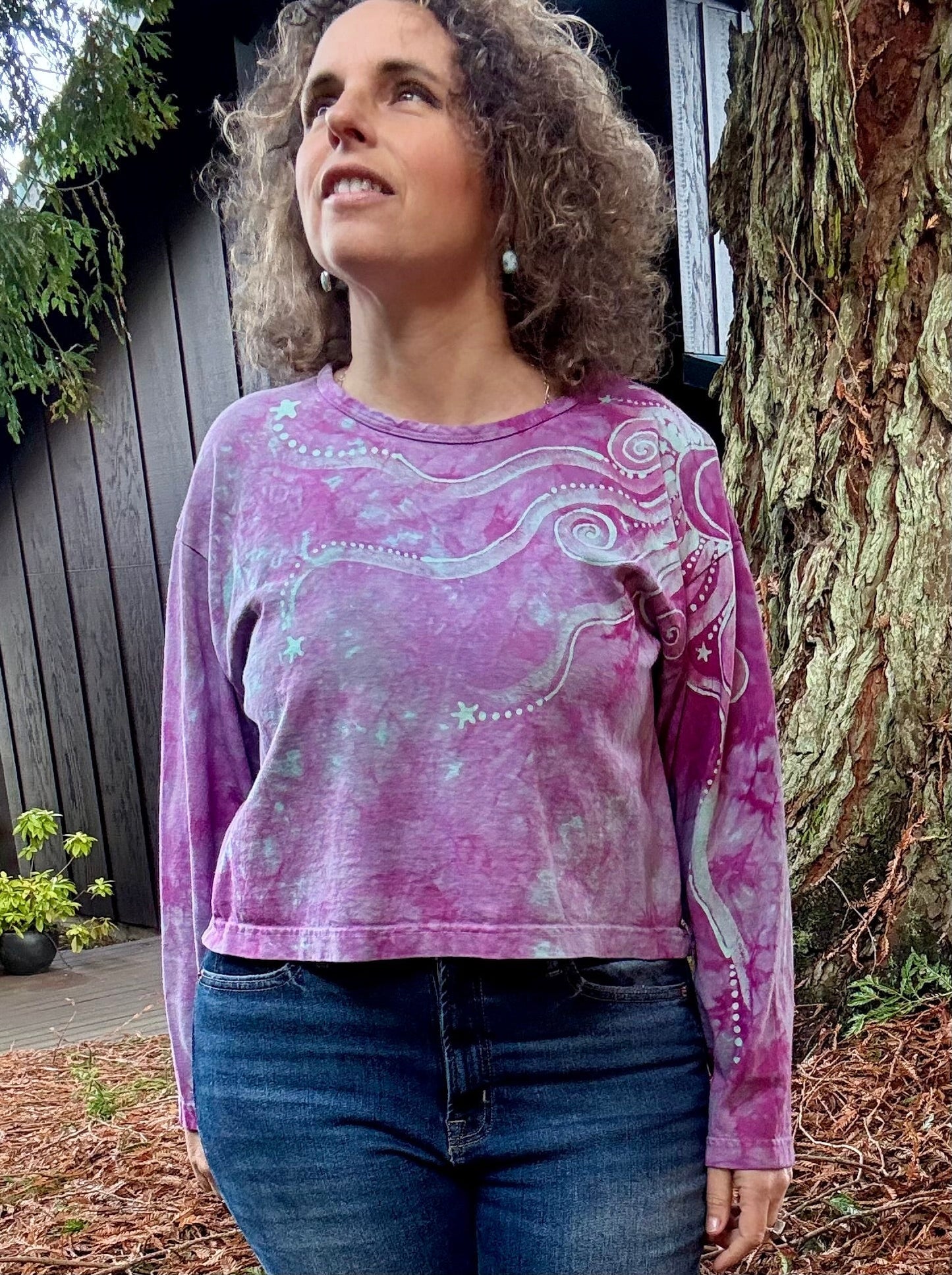 Light Purple Pacific Moon Long Sleeve Batik T-Shirt Batikwalla by Victoria 