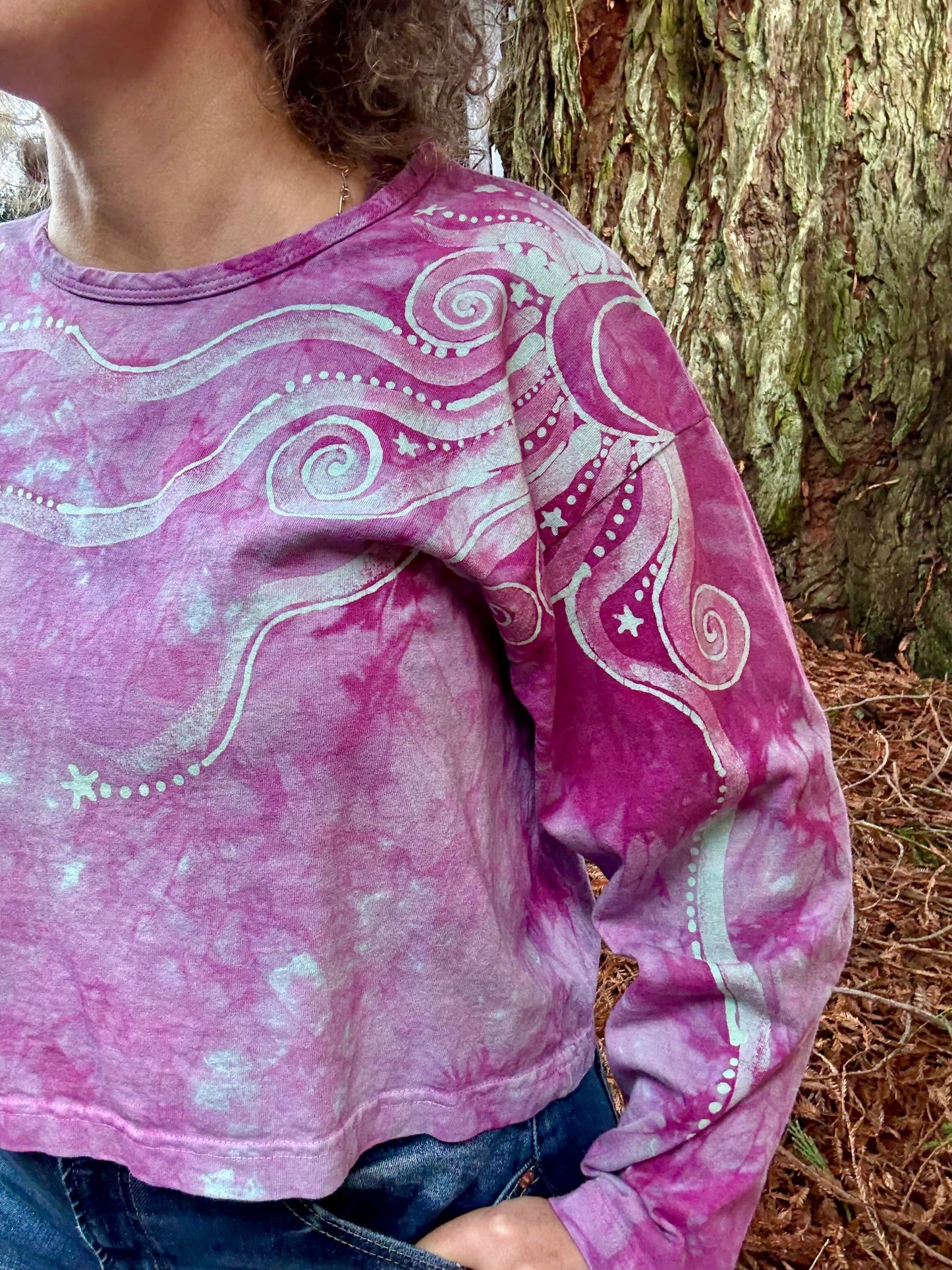 Light Purple Pacific Moon Long Sleeve Batik T-Shirt Batikwalla by Victoria Medium 