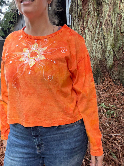 Safety Orange Batik Star Long Sleeve Batik T-Shirt Batikwalla by Victoria Medium 