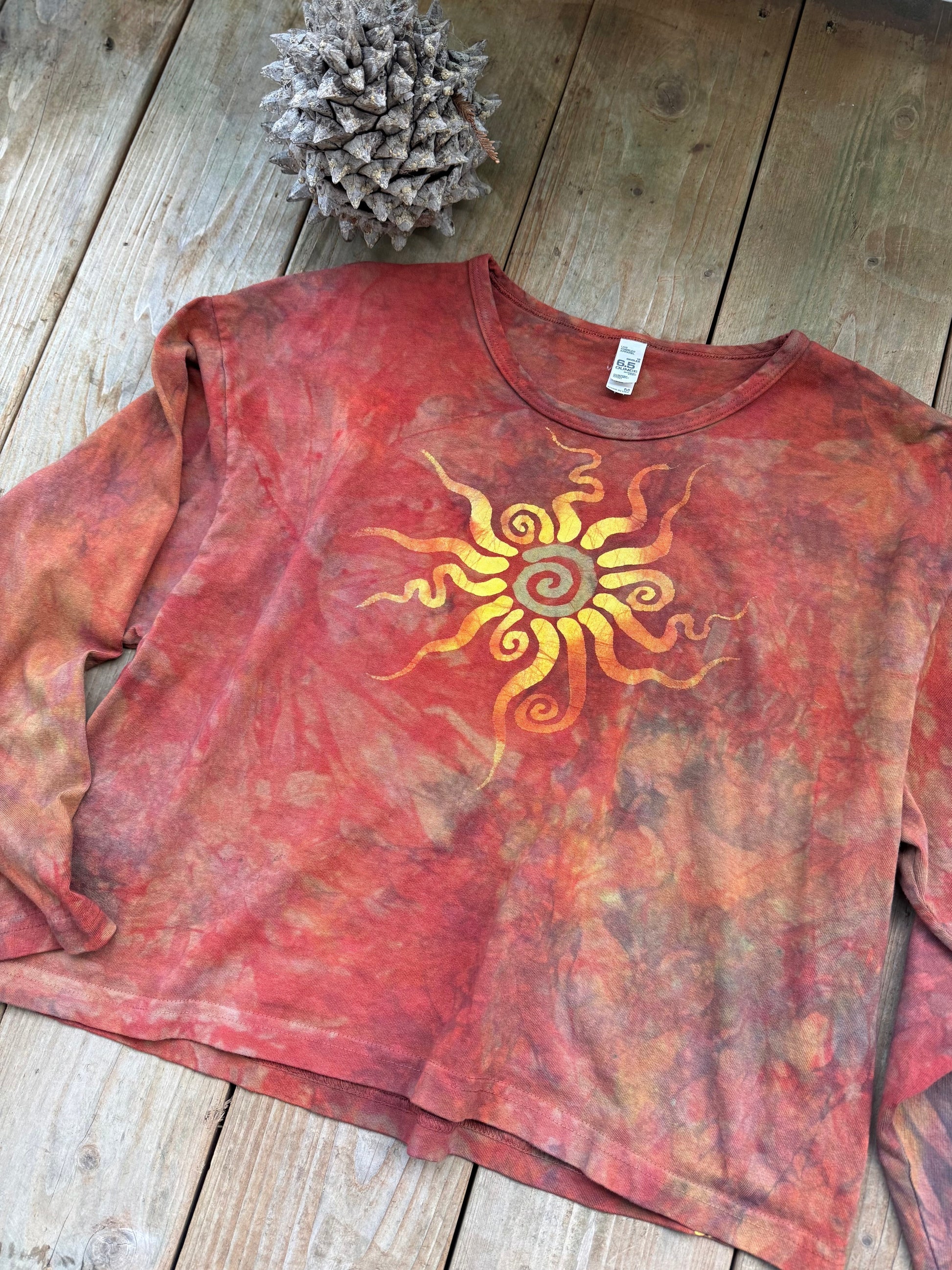Sunset Bonfire Batik Long Sleeve Batik T-Shirt Batikwalla by Victoria Medium 