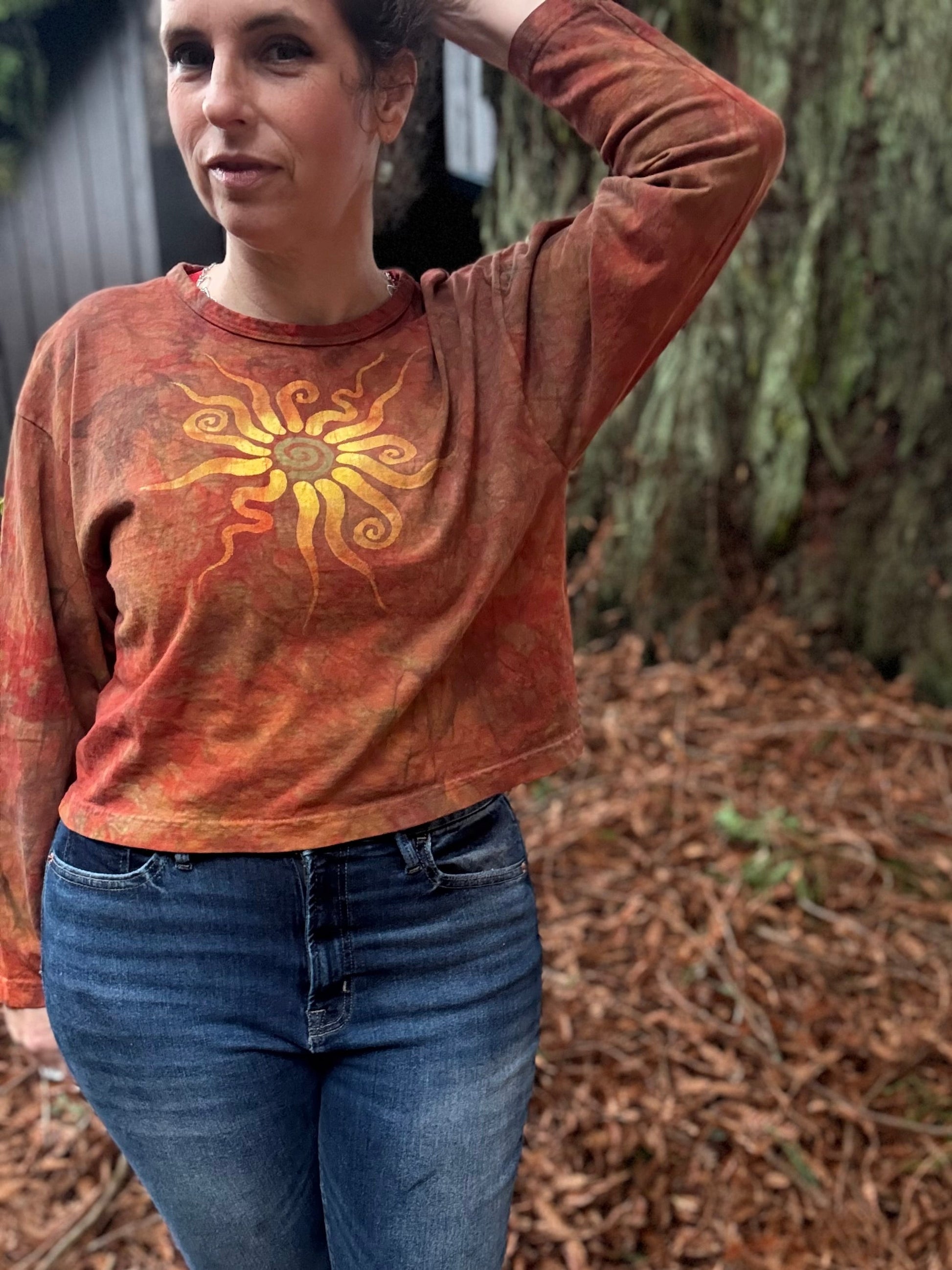Fire Sun Mandala Long Sleeve Batik T-Shirt Batikwalla by Victoria Small 