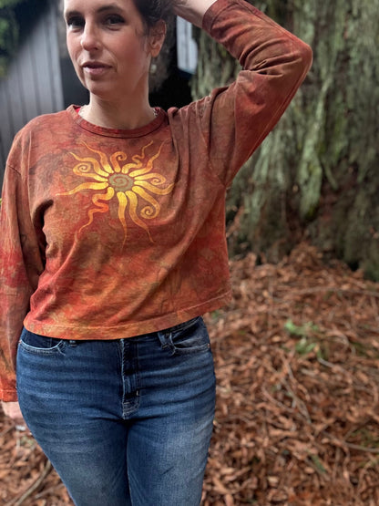 Fire Sun Mandala Long Sleeve Batik T-Shirt Batikwalla by Victoria Small 