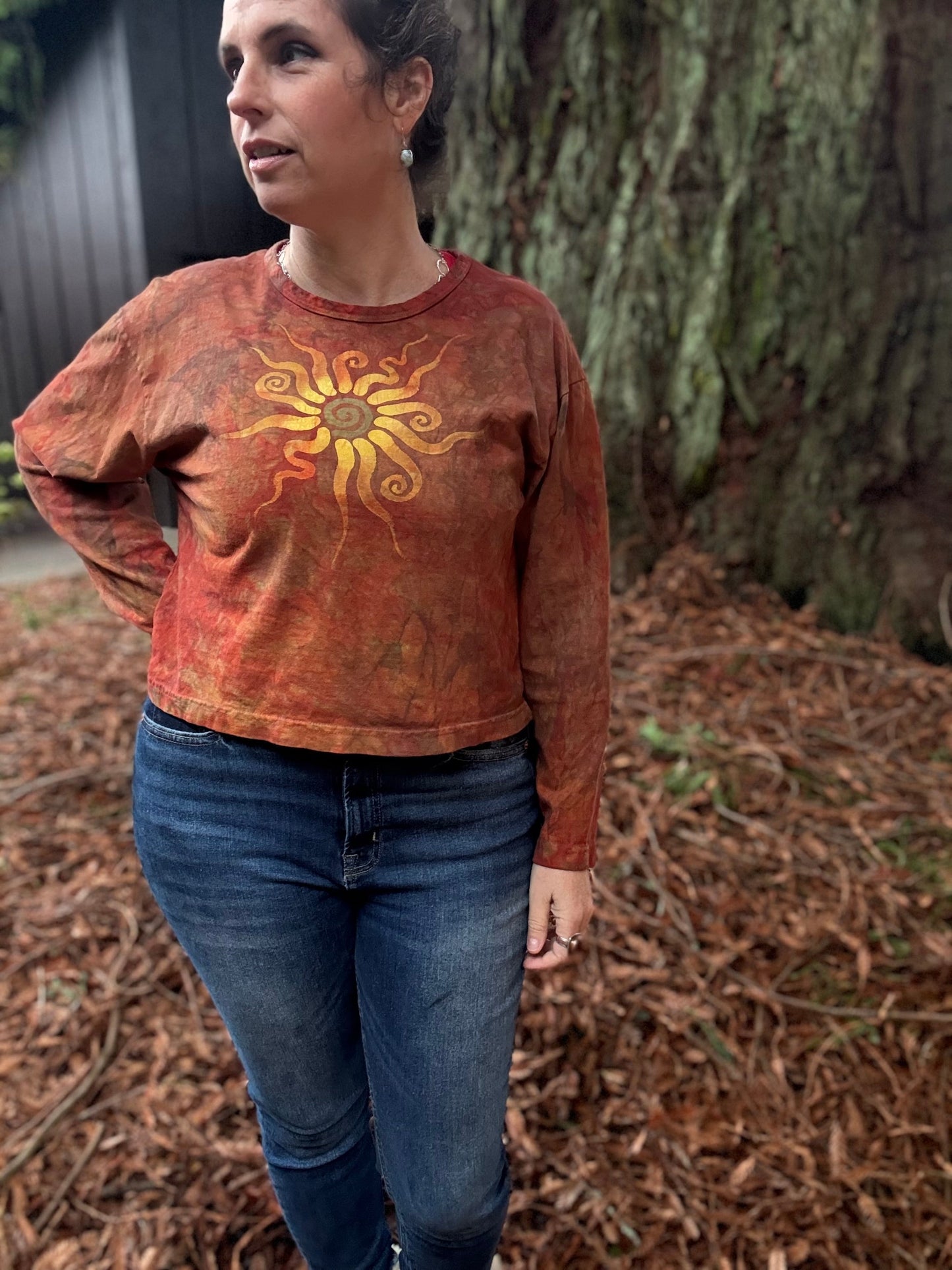 Fire Sun Mandala Long Sleeve Batik T-Shirt Batikwalla by Victoria 