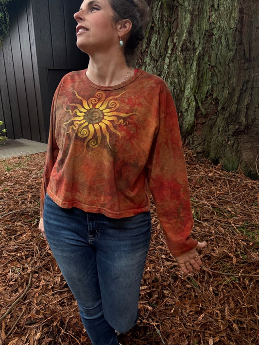Fire Sun Mandala Long Sleeve Batik T-Shirt Batikwalla by Victoria Large 