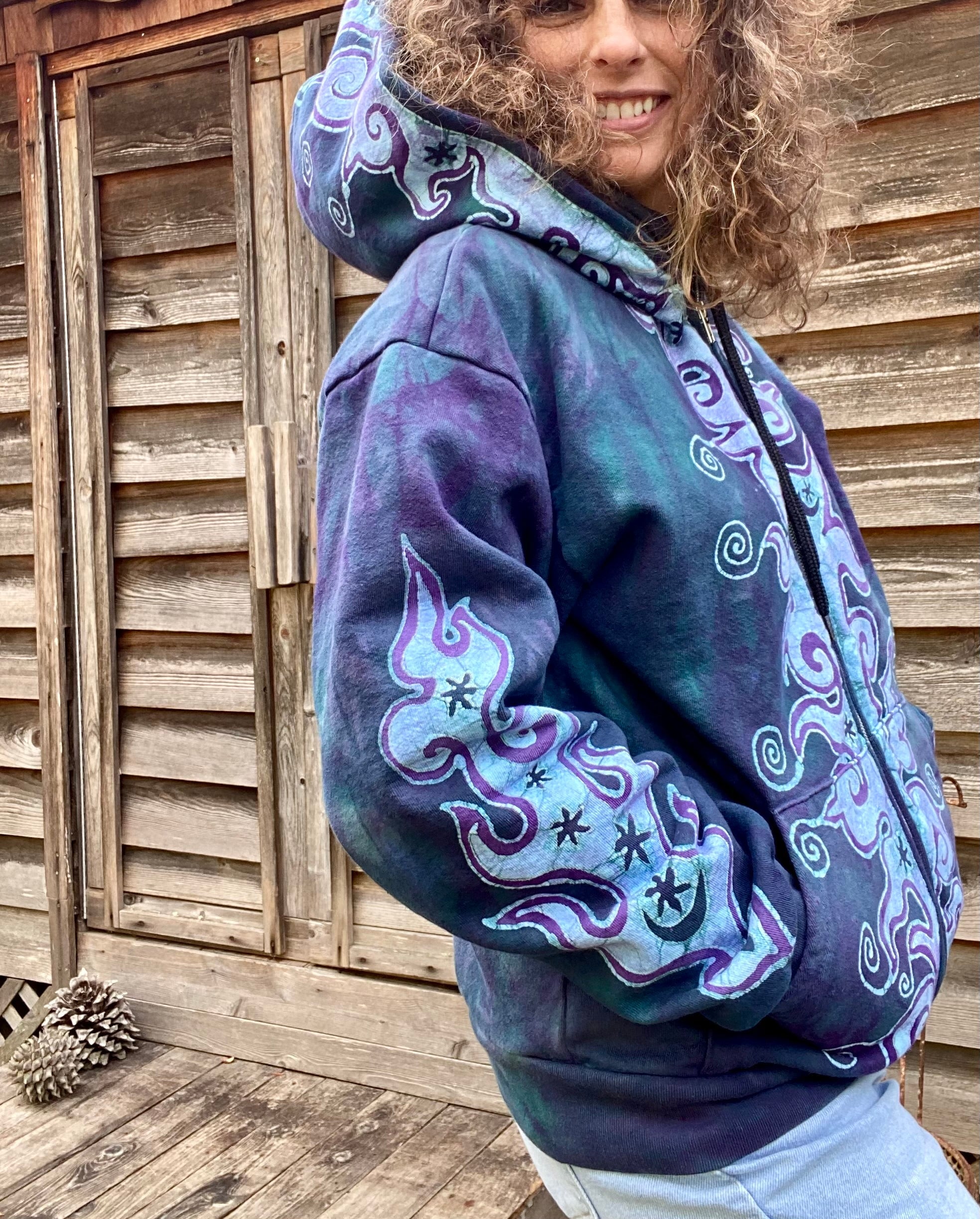 Teal and Purple Fancy Tuxedo Swirls Zipper Hoodie Batikwalla by