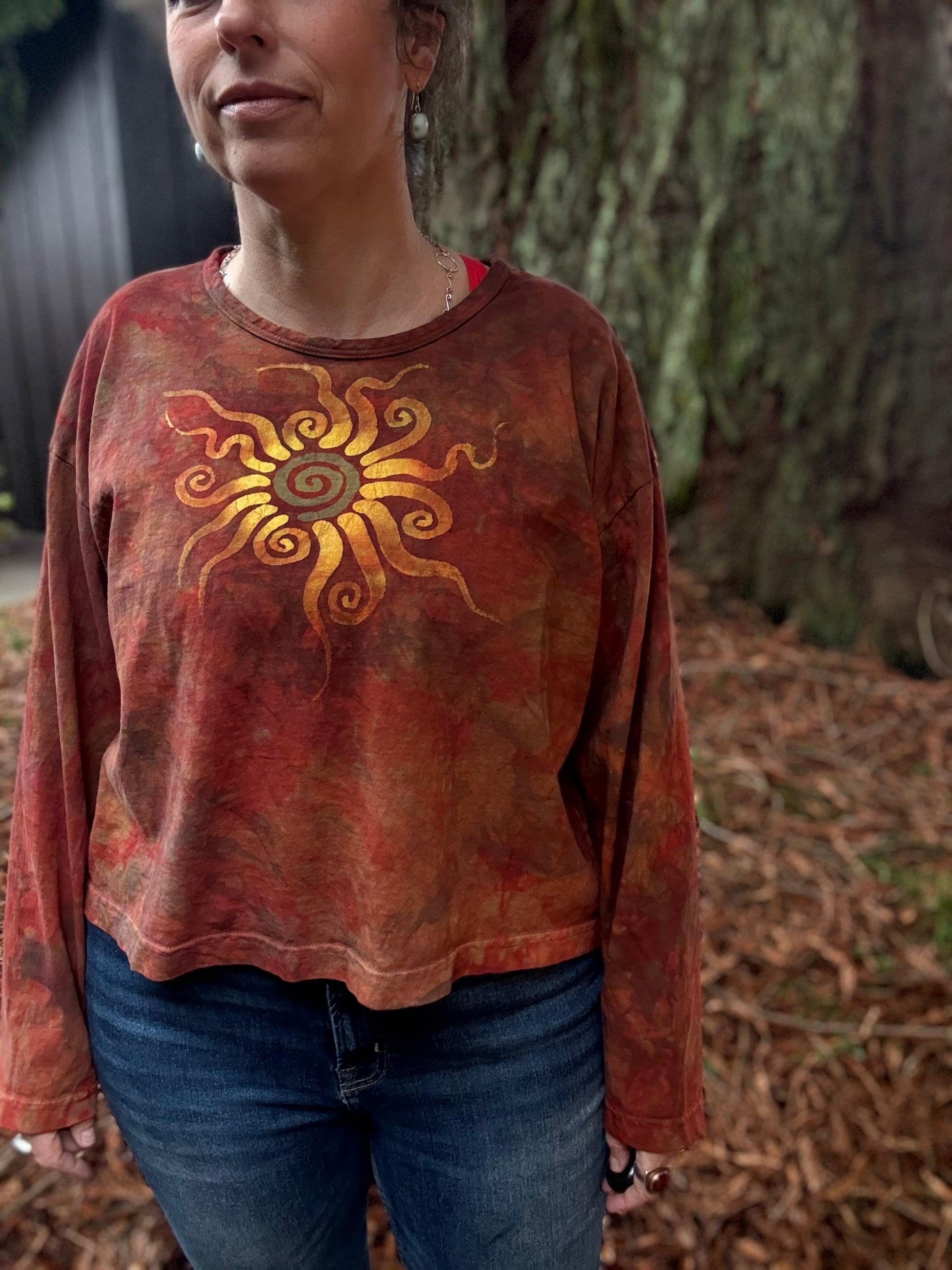 Fire Sun Mandala Long Sleeve Batik T-Shirt Batikwalla by Victoria XL 