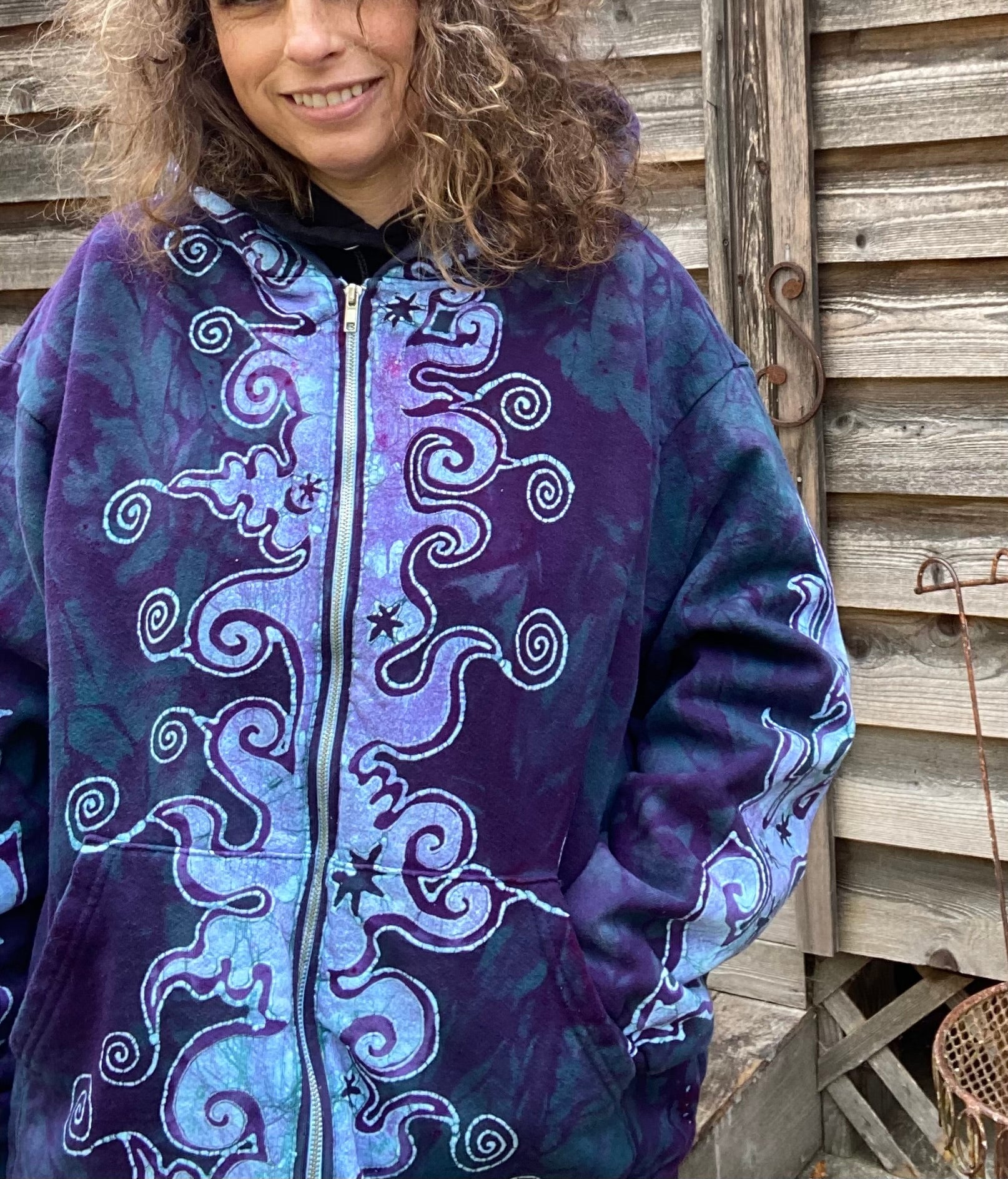 Teal and Purple Fancy Tuxedo Swirls Zipper Hoodie Batikwalla by