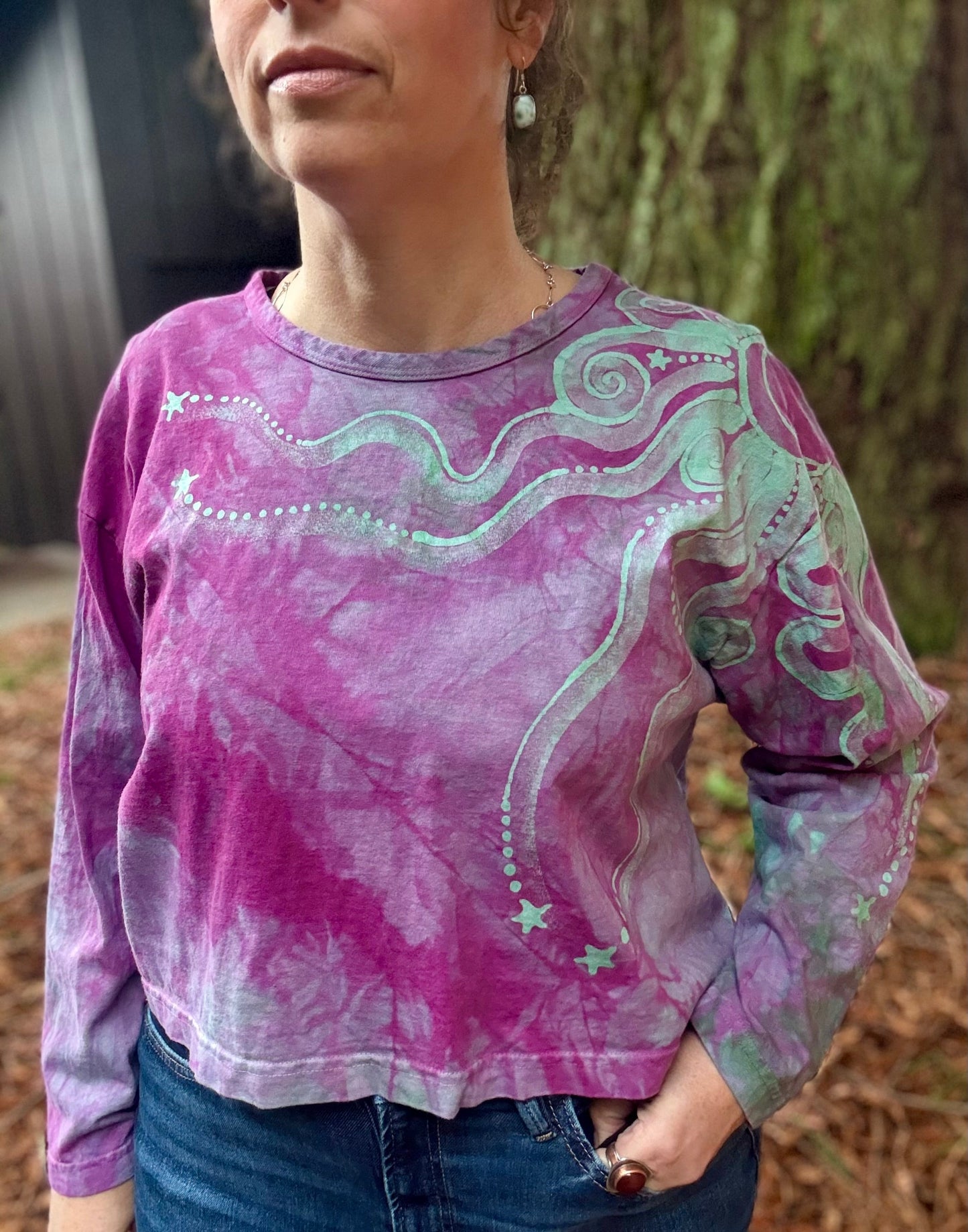 Plum Blossom Pacific Moon Long Sleeve Batik T-Shirt Batikwalla by Victoria Large 