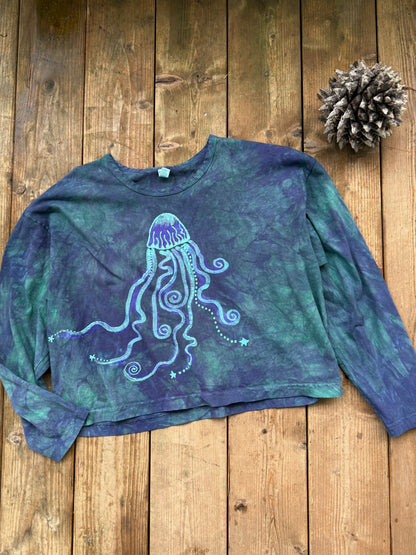 Mellow Seas Jellyfish Batik Long Sleeve Batik T-Shirt Batikwalla by Victoria Medium 