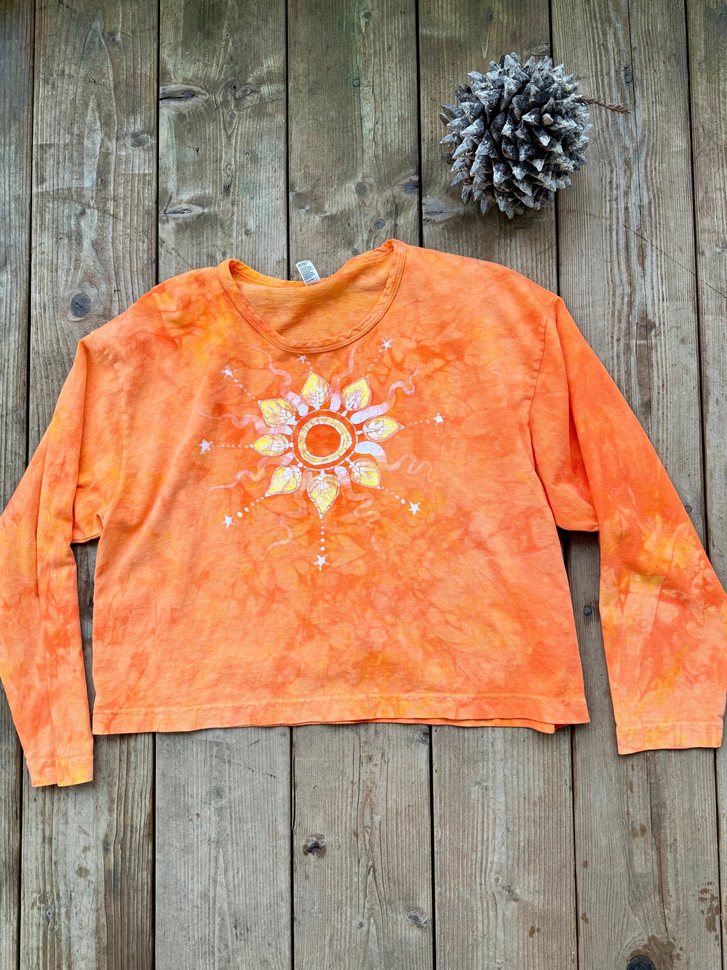Safety Orange Batik Star Long Sleeve Batik T-Shirt Batikwalla by Victoria Small 