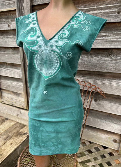 Batik Tunic Tank Dress - Aqua Orb Tops batikwalla 