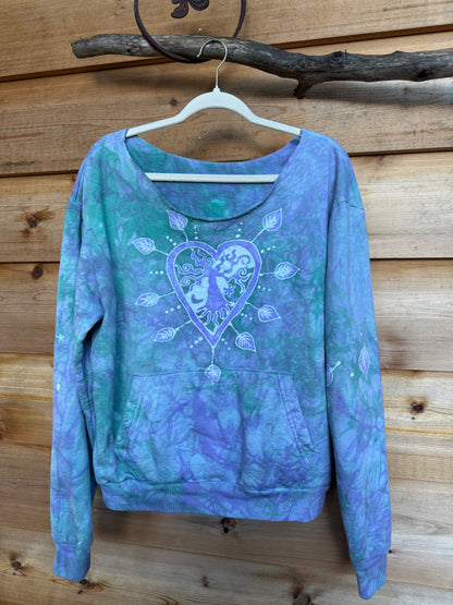 Sweetheart Tree Long Sleeve Cozy Shirt – Hand-Painted in Light Teal and Lavender Batikwalla by Victoria 
