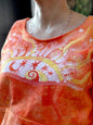 Safety Orange Wavy Horizon Open Neckline Batik Sweatshirt – Hand-Painted Sunset & Star Design Batikwalla by Victoria Large 