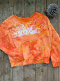 Safety Orange Wavy Horizon Open Neckline Batik Sweatshirt – Hand-Painted Sunset & Star Design Batikwalla by Victoria XS 