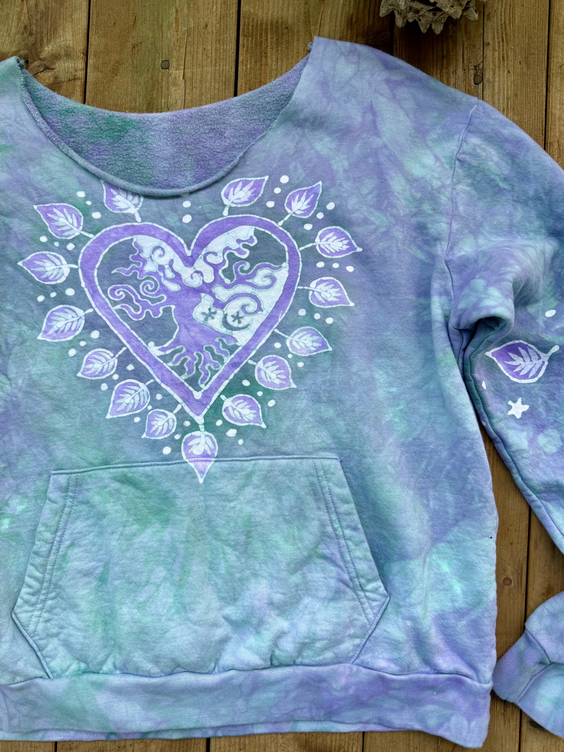Sweetheart Tree Long Sleeve Cozy Shirt – Hand-Painted in Light Teal and Lavender Batikwalla by Victoria XS 