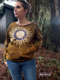 Dark Gold Sun Mandala Batik Sweatshirt – Hand-Painted Open Neckline with Pockets Batikwalla by Victoria Small 