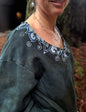 Deep Teal Batik Necklace Sweatshirt – Hand-Painted With Stars and Leaf Design - Open Neckline Batikwalla by Victoria 