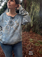 Prairie Sun Batik Mandala Puffy Crewneck Sweatshirt – Hand-Painted With Stars and Leaf Design Batikwalla by Victoria Small 